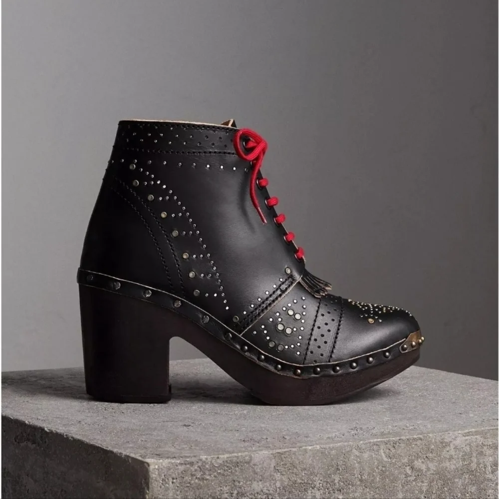 NEW Burberry Italy Riveted Studded Leather Heeled Clog Ankle Boots $1295 Size 40 - Picture 2 of 12